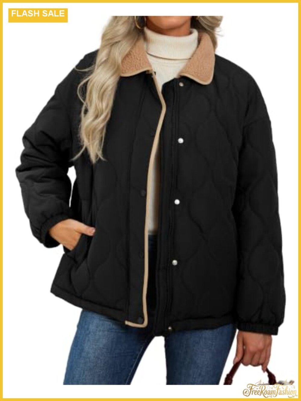 Lightweight Quilted Puffer Jacket Snap Front Pockets